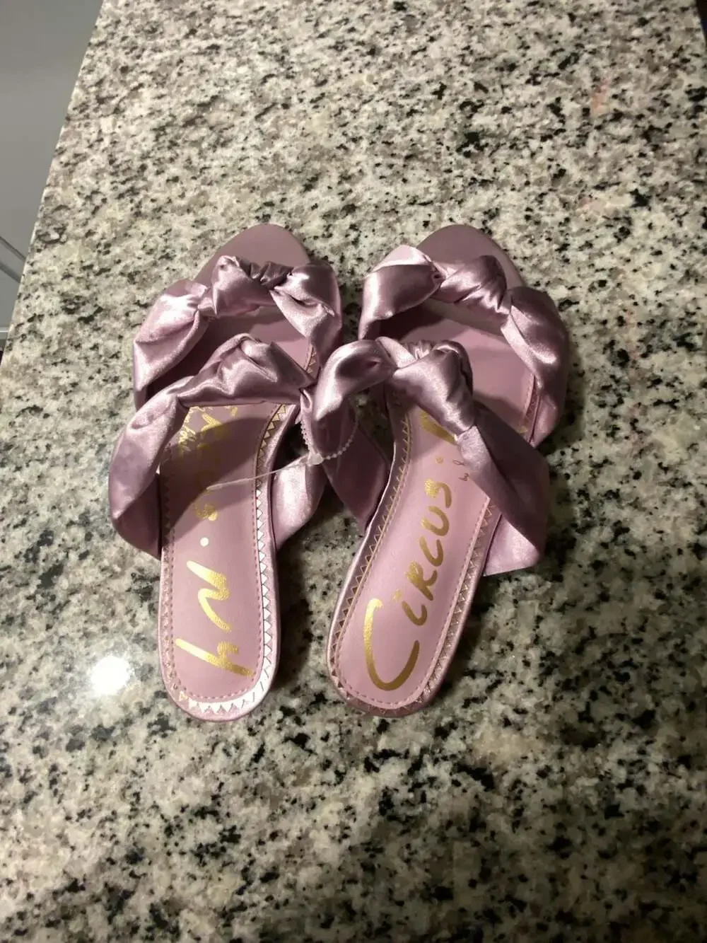 Circus NY by Sam Edelman Marissa Knotted Satin Flat Slide Sandals in Pale Orchid
